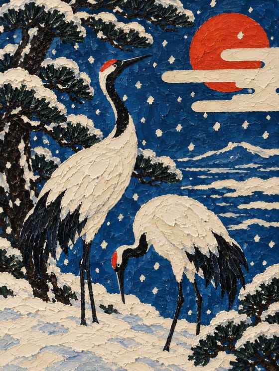 Cranes in Snow